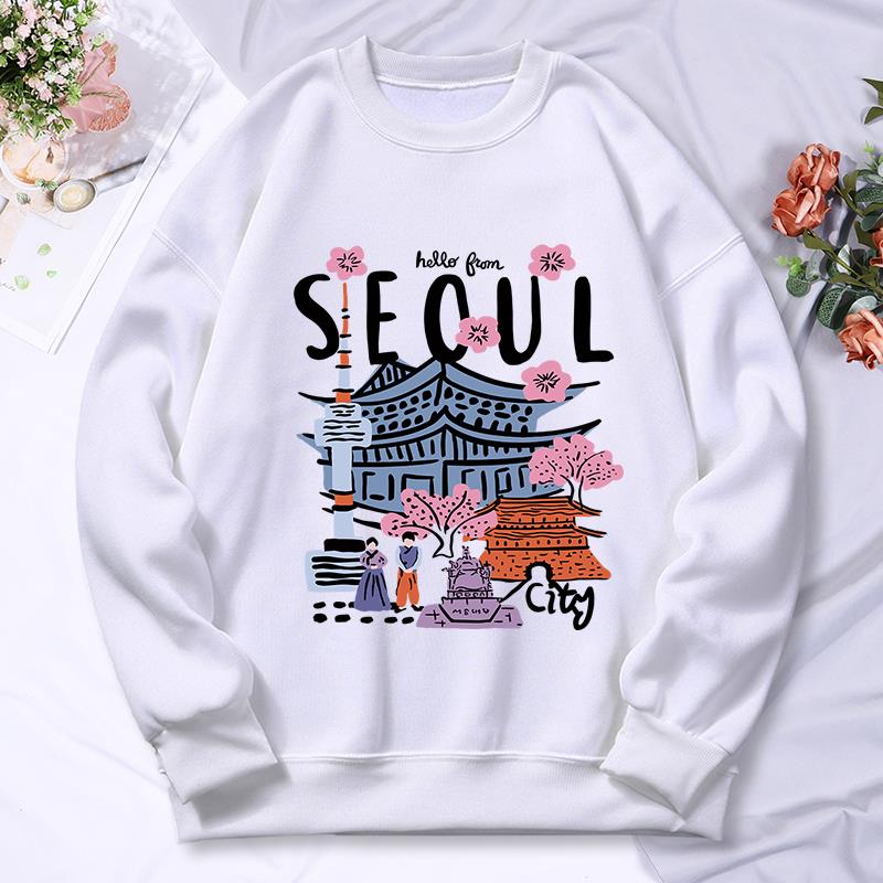 Street Fashion Of Seoul - Seoul Mooi Landschap Afdrukken Dames Capuchon