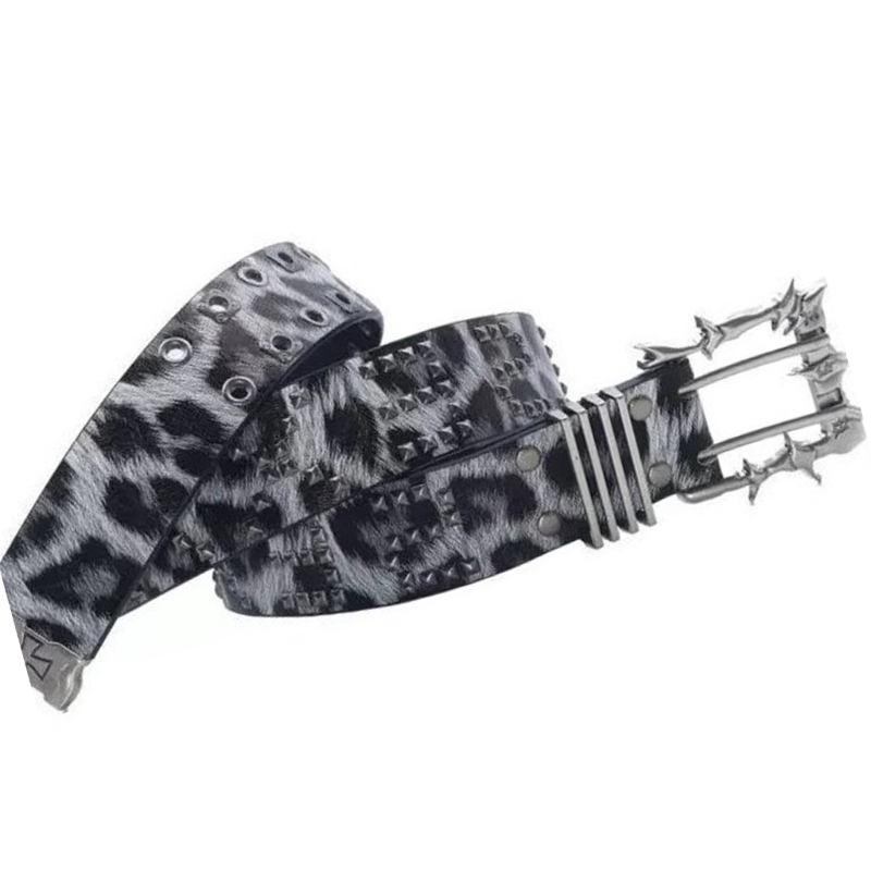 Street Fashion Reference - X5XA Cool grijze luipaardprint PVC riem
