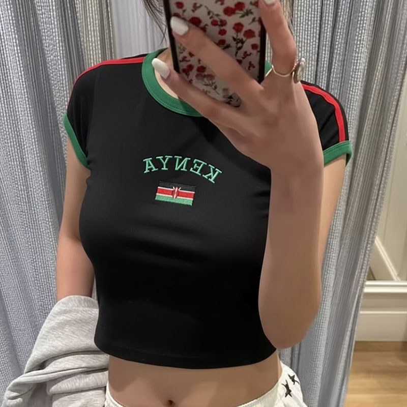 Street Fashion Kenya - Kenia Gedrukt Crop Top Y2K Sexy